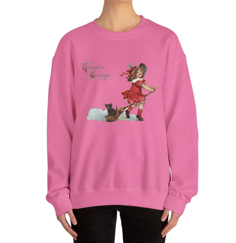Thumbnail: Vintage Halloween Sweatshirt Antique Black Cat Art Cozy Artistic Fall Sweatshirt
