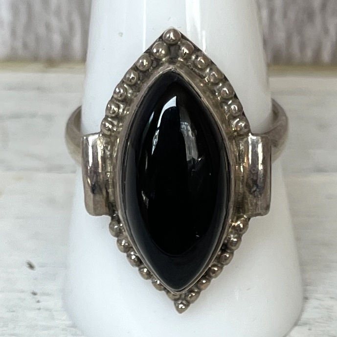 Thumbnail: Sterling Black Onyx Ring, Marquise Statement Jewelry