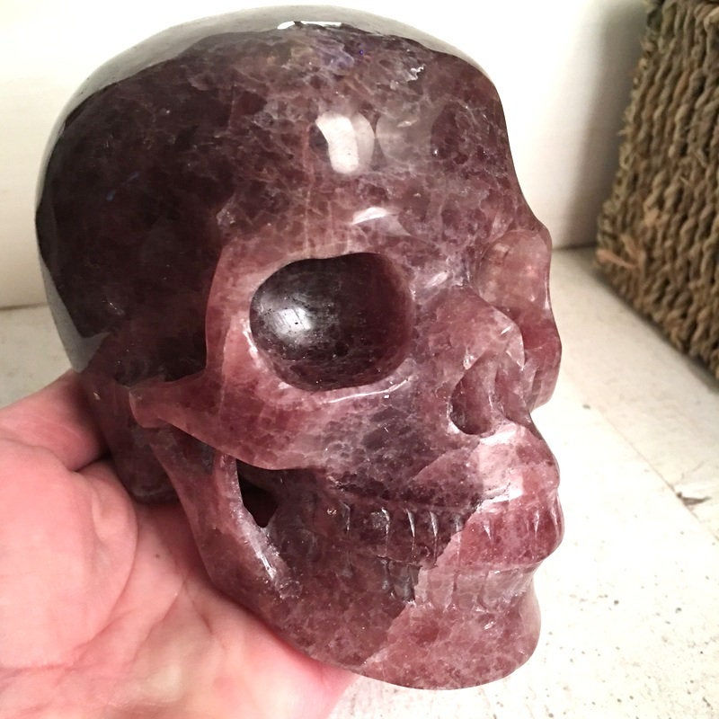 Thumbnail: Large Lithium Muscovite Quartz Crystal Skull, Root Chakra, Kundalini