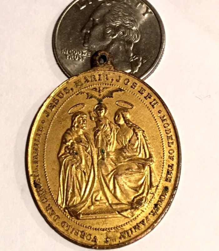 Thumbnail: Signed Antique Holy Family Medal Saint Anne Joseph Virgin Mary Jesus