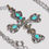 Miniatura: Vintage Large Turquoise Stone Cross Necklace, Silver Christian Religious Jewelry