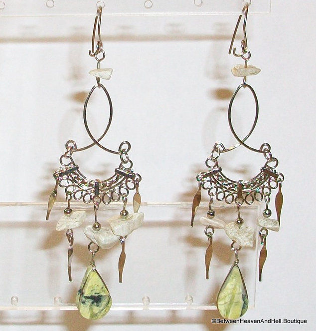 Thumbnail: Long Dangle Earrings Yellow Turquoise Handmade Silver Gemstone Jewelry