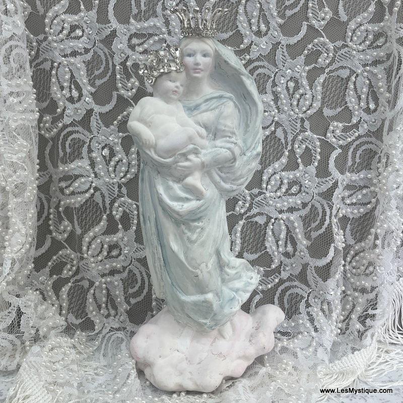 Thumbnail: Crowned Madonna and Child Statue, Shabby French Pastel Virgin Mary with Crown
