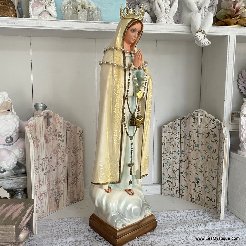 Thumbnail: Large Vintage Crowned Virgin Mary Statue, Our Lady of Fatima w/ Rhinestone Crown