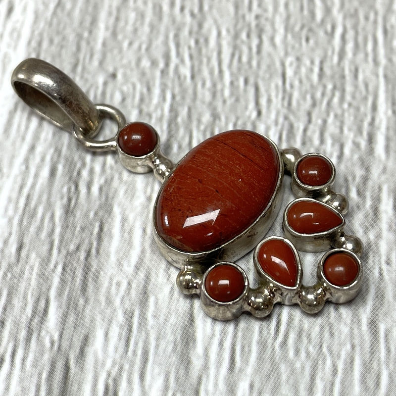 Thumbnail: Vintage Red Jasper Pendant, Sterling Silver Trendy Gemstone Jewelry