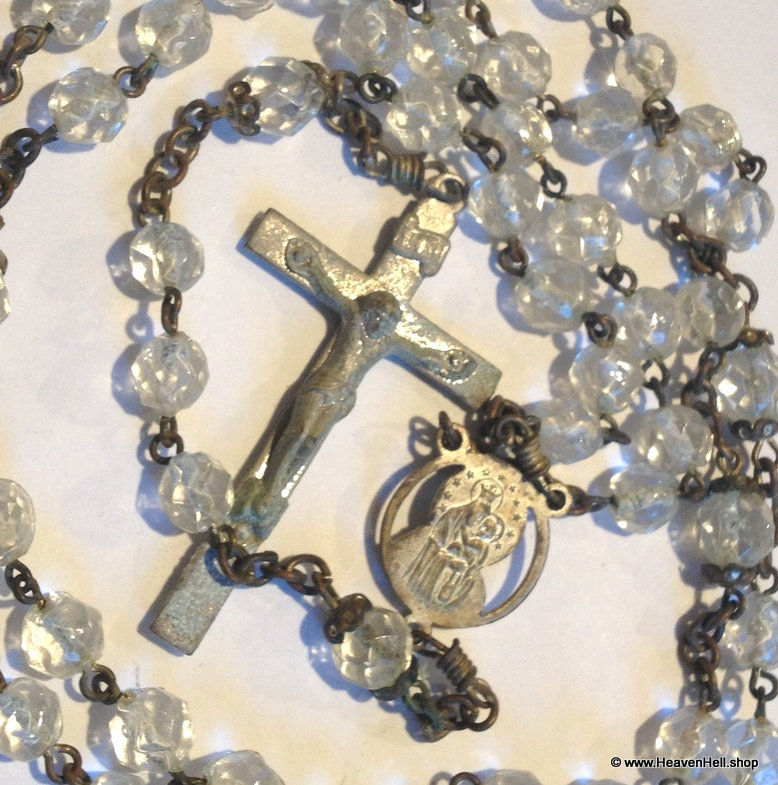 Thumbnail: Vintage Rosaries Faceted Clear Crystal Rosary Beads Catholic Religious Gifts