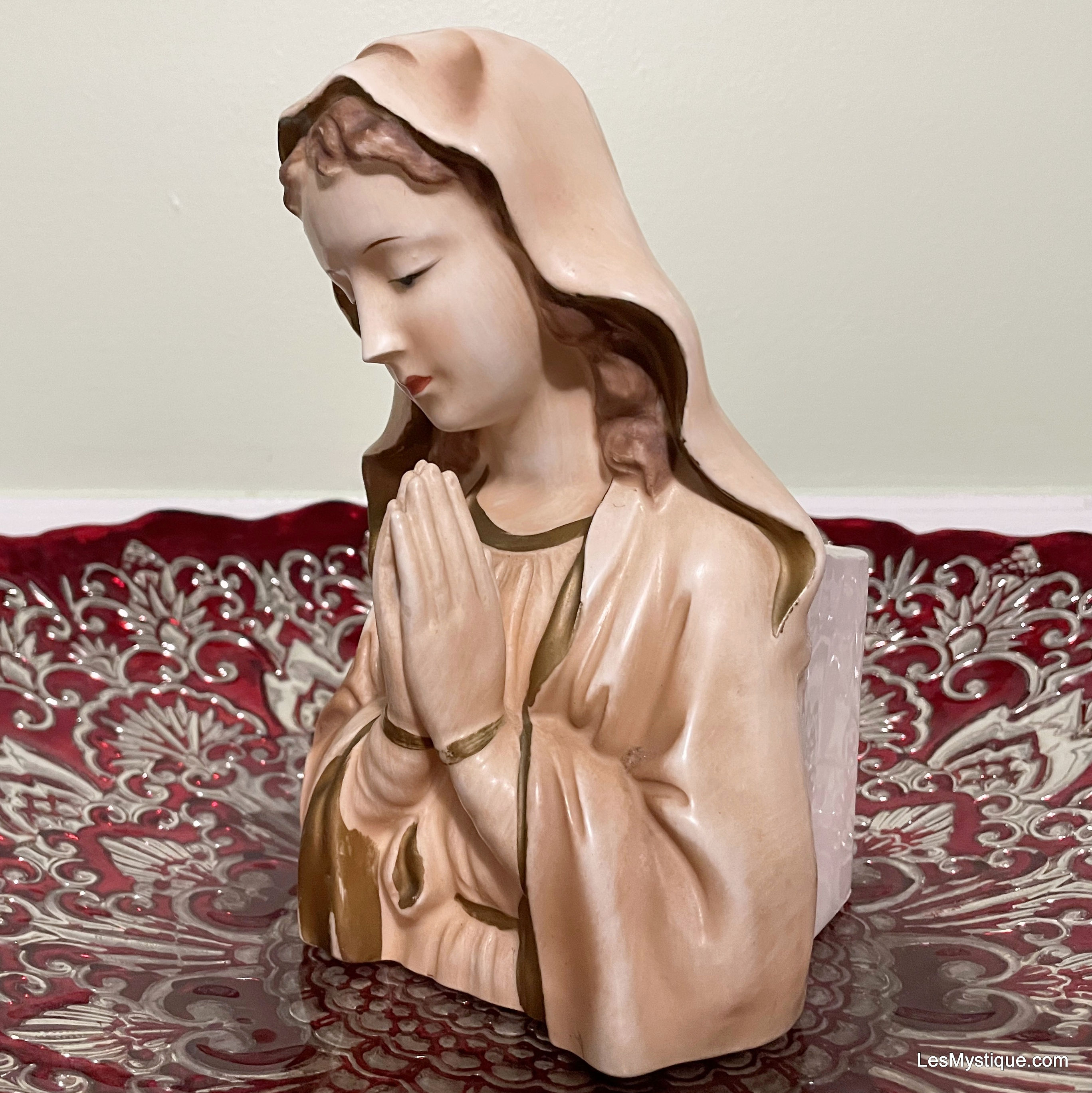 Vintage Virgin Mary Statue, French Country Catholic Decor, Mother Mary Planter