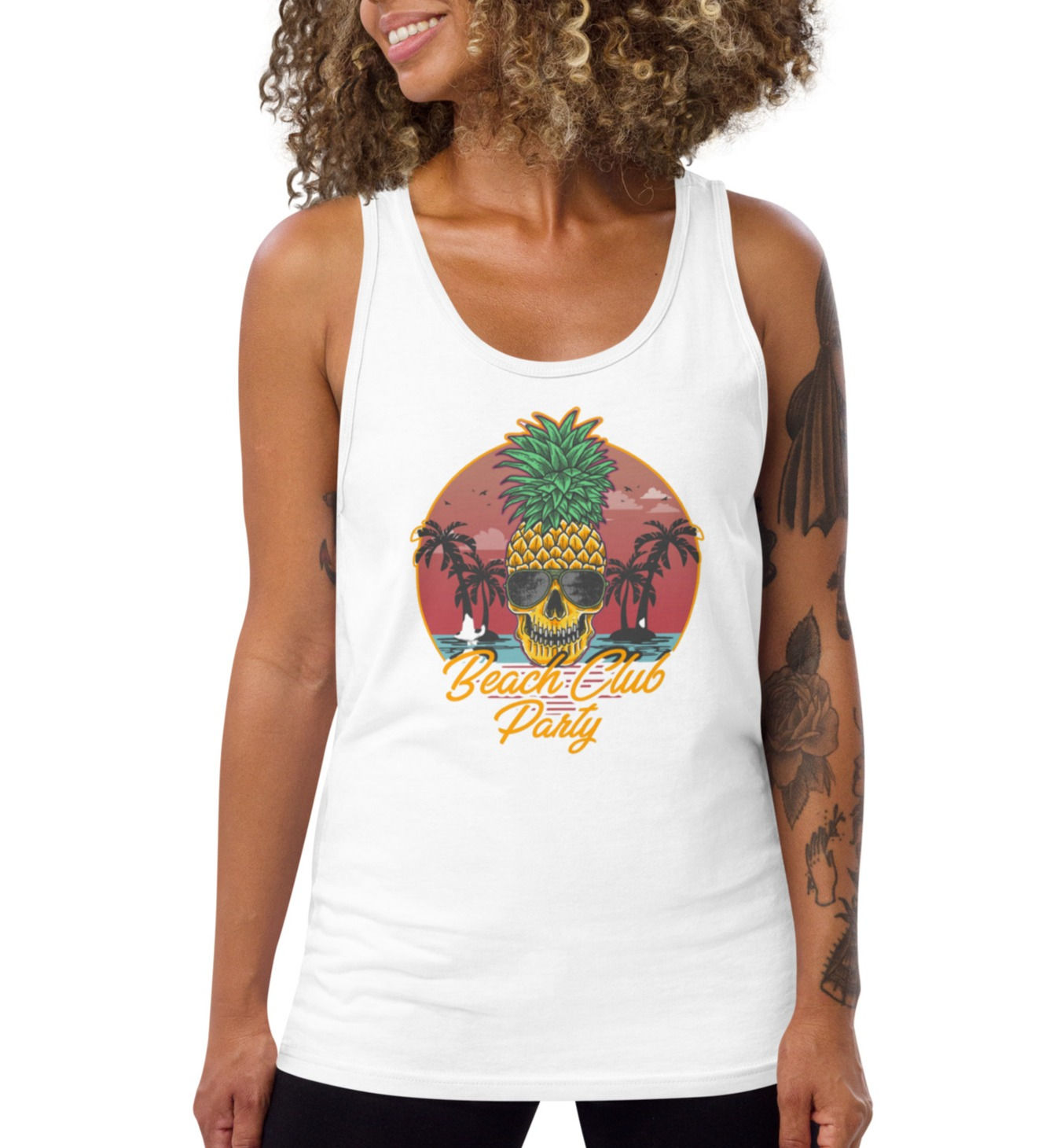 Beachy Tank Top Summer Apparel Beach Club Party Skeleton