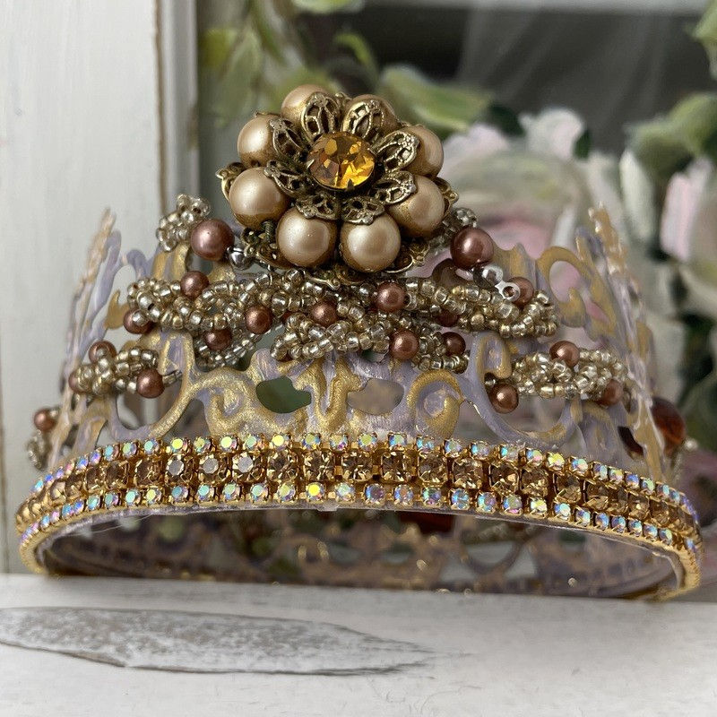 Thumbnail: French Filigree Crown Rhinestone Pearl for Bust Statue Doll Shelf Decor