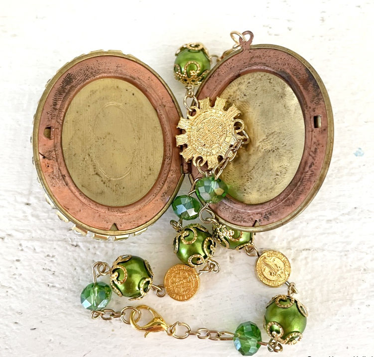 Thumbnail: 3 in1 Catholic Locket Jewelry, Our Lady of Lourdes, Prayer Beads, Cameo Pendant