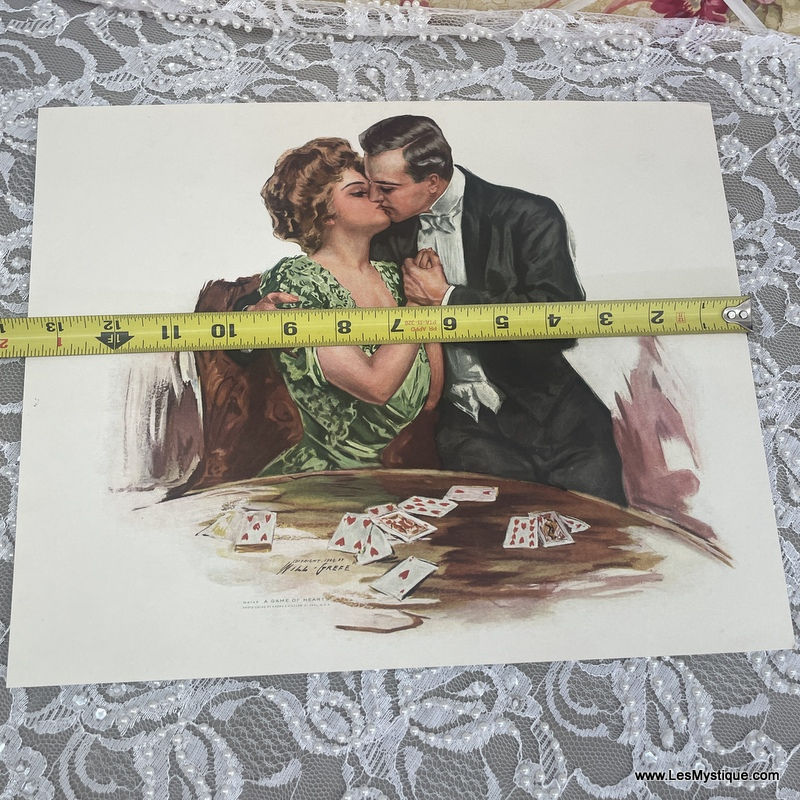 Thumbnail: Vintage Will Grefe Calendar Print - Antique Romance Art Card Game of Hearts