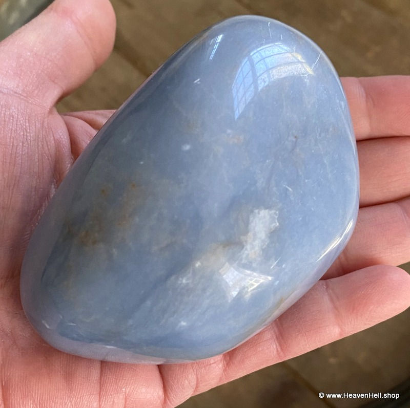 Thumbnail: Large Polished Angelite palm stone, Spiritual Realm, Angel Healing Crystal