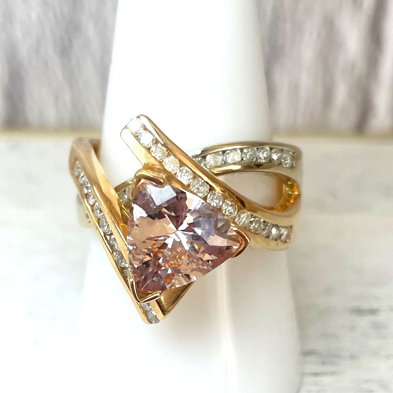Thumbnail: Solid 14K Morganite and Diamond Ring, John C Rinker, Vintage Estate Ring