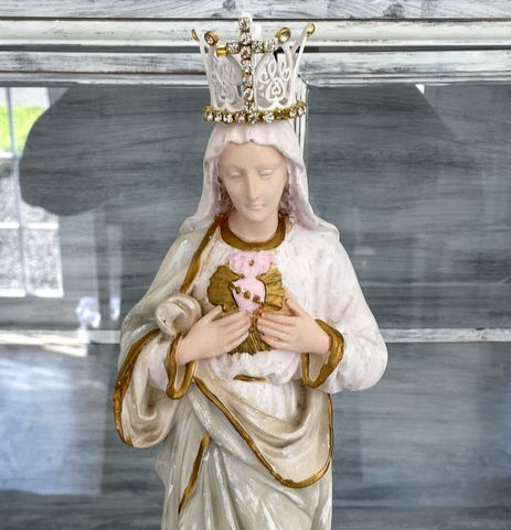 Thumbnail: Vintage Crowned Virgin Mary Statue Chalkware Mary Immaculate Heart Sculpture