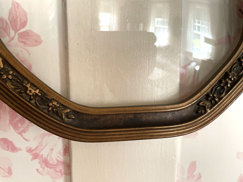 Thumbnail: Vintage Art Deco Wood Picture Frame with Convex Bubble Glass Antique 1920s decor