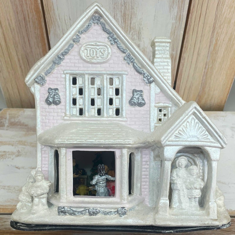 Thumbnail: Vintage Christmas Light Up House, Interior Scene, Shabby Pink