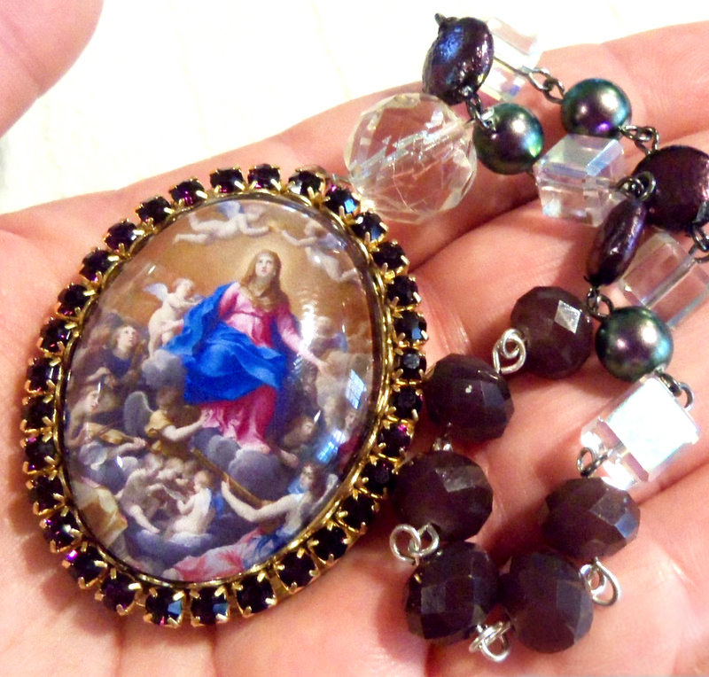 Thumbnail: Virgin Mary & Angels Cameo Locket, Prayer Petition Beads , Catholic Faith Gifts