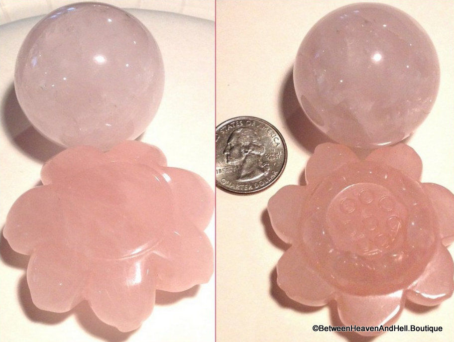 Thumbnail: Pink Rose Quartz Sphere and Stand Lotus Bowl Attract Love Energy transmitter