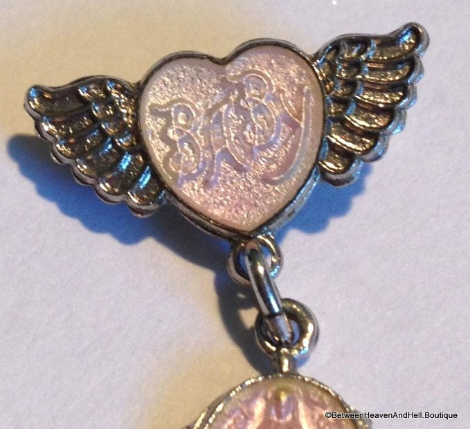 Thumbnail: Vintage Pink Enamel Sterling Silver Miraculous Medal Baby Pin, Virgin Mary Gifts