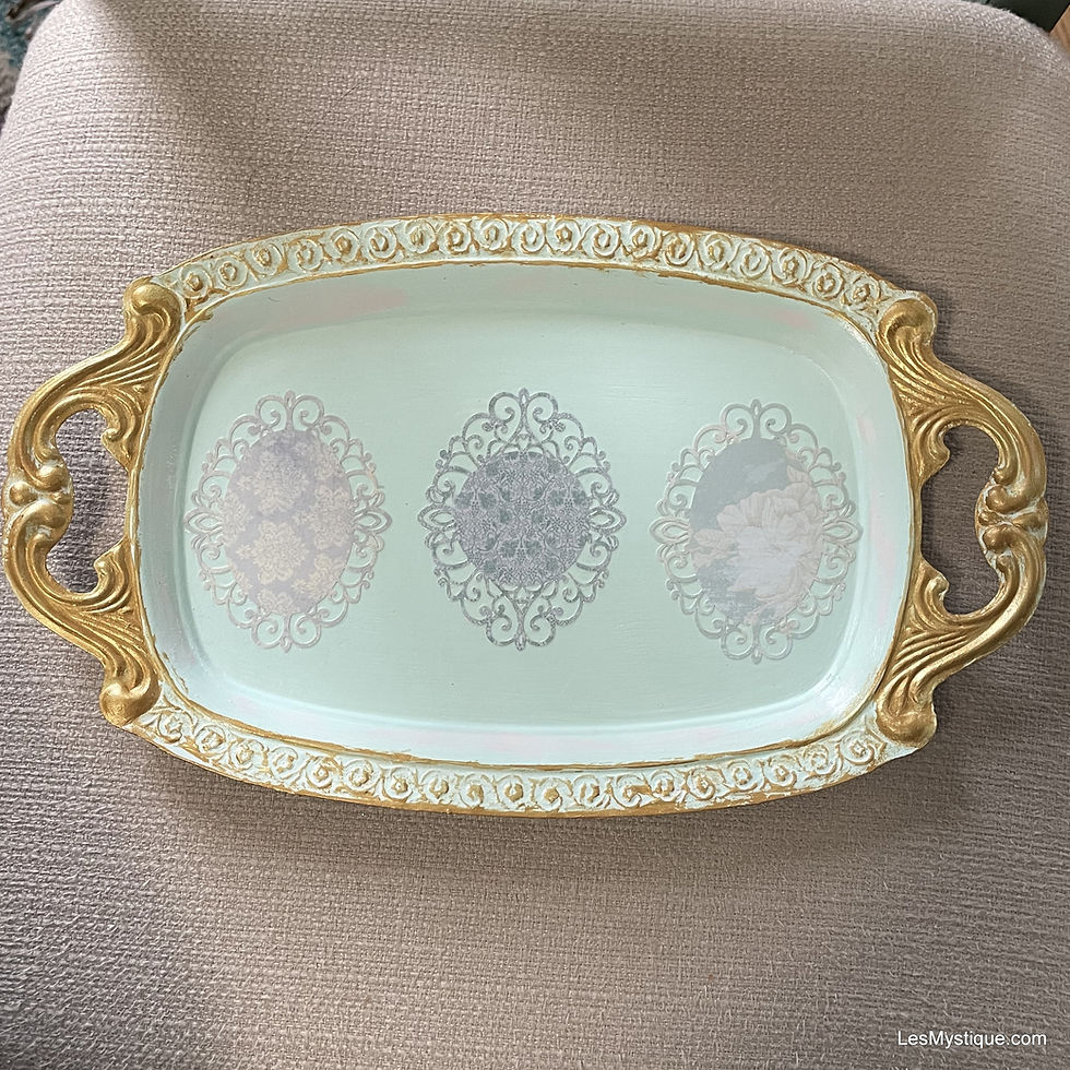 Thumbnail: Shabby Victorian Handled Tray Aqua and Gold Floral Vanity Tray