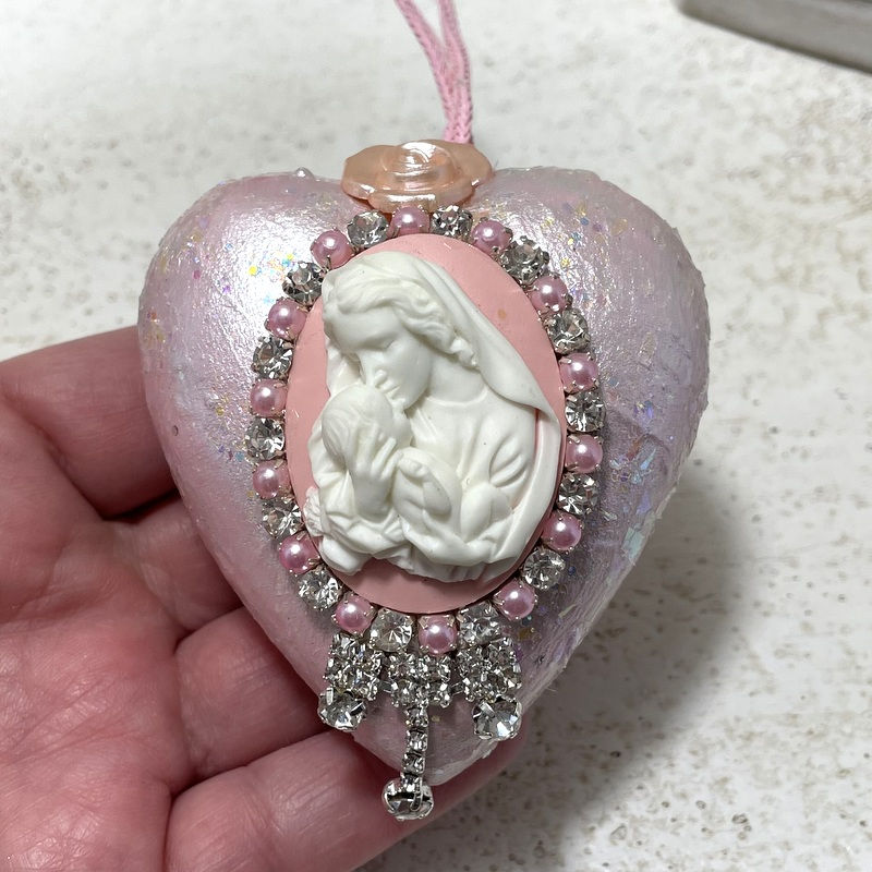 Thumbnail: Blush Pink Glitter Ornament Madonna and Child Christmas Décor