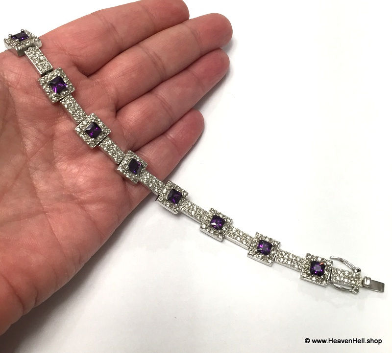 Thumbnail: Vintage Sparkling Amethyst and clear CZ stone bracelet, Sterling Silver Jewelry