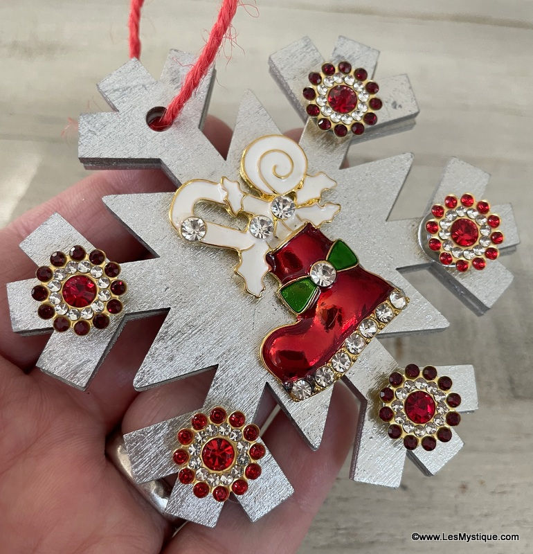 Thumbnail: Enamel Wood and Rhinestone Snowflake Ornament Christmas Decorations
