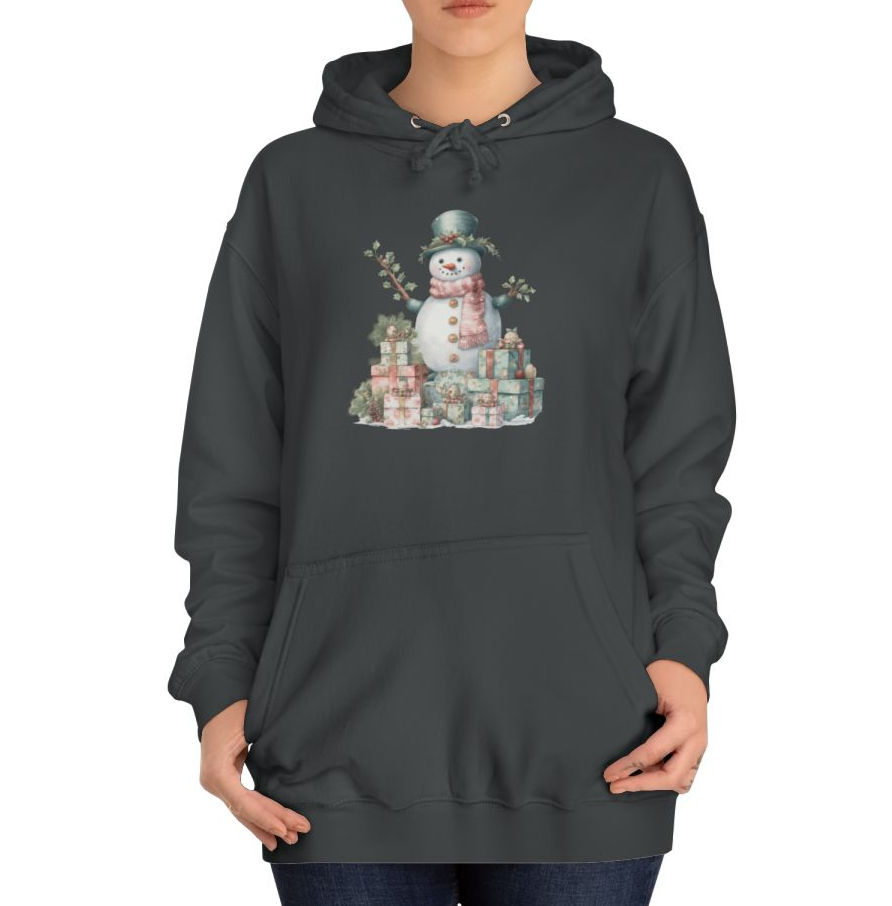 Thumbnail: Artistic Shabby Snowman Hoodie Sweatshirt w/ Pockets Winter Fall Art Apparel 