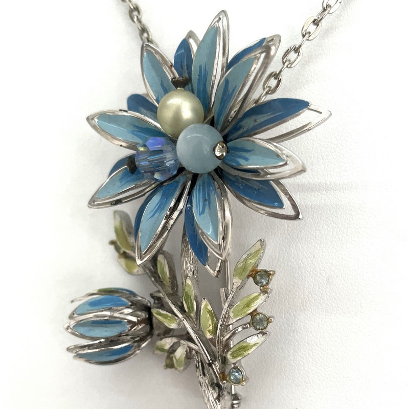 Thumbnail: Vintage Jewelry: Retro Flower Necklace Pendant Pin, Brooch