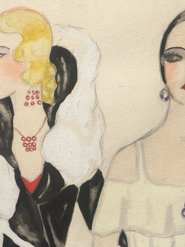 Thumbnail: Signed 1930's Art Deco Fashion Painting 3 Sexy Ladies - Framed