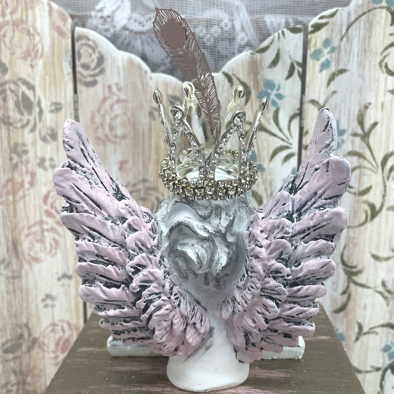 Thumbnail: Shabby Chic Cherub Statue, Crowned Jeweled Cherub w/ Dragonfly and Book