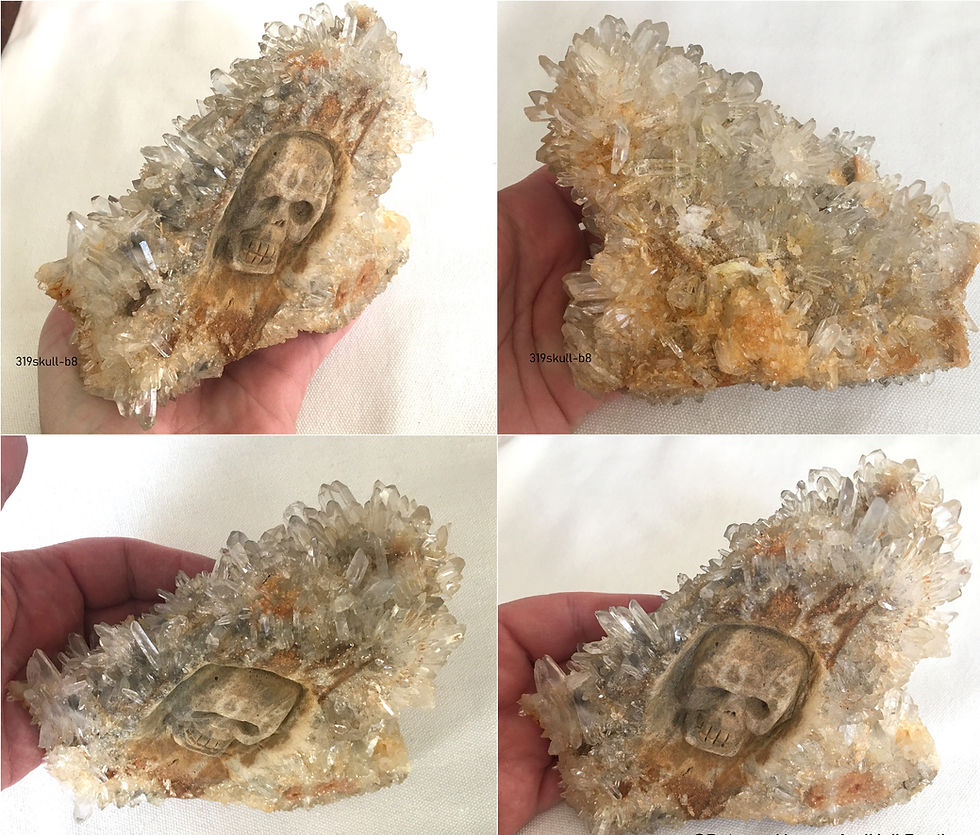 Thumbnail: Hand-carved Quartz Cluster Crystal Skull, All Natural Raw Drusy, Hidden Skull