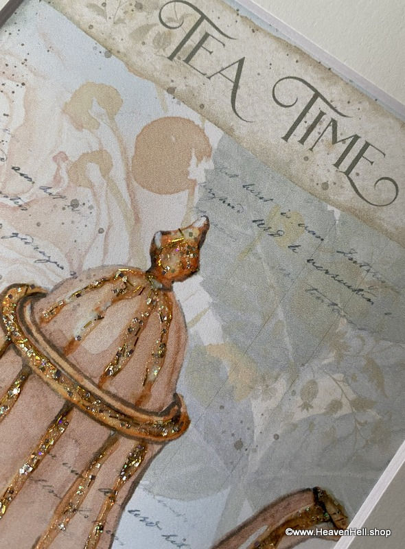 Thumbnail: 8x10 Shabby Kitchen Wall Art Tea Time Pink Teapot Pink Roses print, Glitter