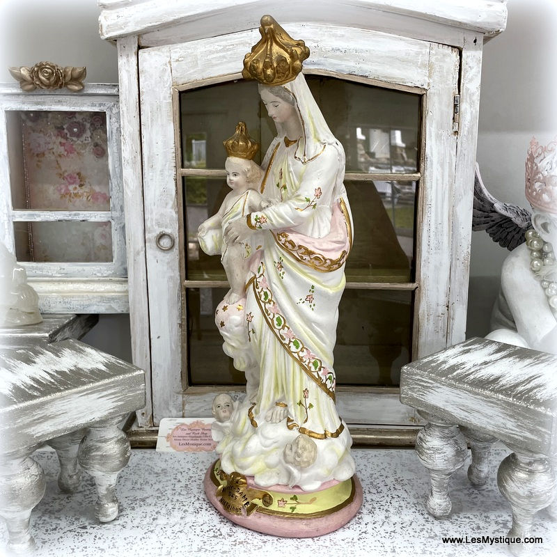 Thumbnail: Antique French Catholic Statue Our Lady Victory Virgin Mary Madonna and Child
