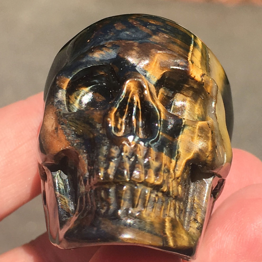 Golden and Blue Tiger Eye Crystal Skull, Astral Travel, Manifestation, Good Luck