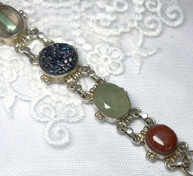 Thumbnail: Multi Gem Bracelet, Titanium Aura quartz, Aventurine, Goldstone, Fluorite,