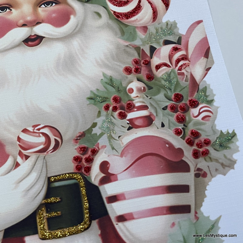 Thumbnail: Retro Santa Claus Christmas Print - Shabby Glitter Art, Cottage Chic