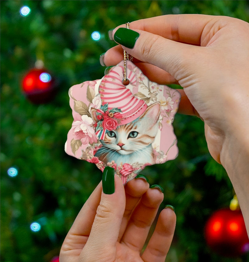 Thumbnail: Shabby Retro Kitty Ornament Vintage Style Kitten Christmas Decor Cat Lover Gift