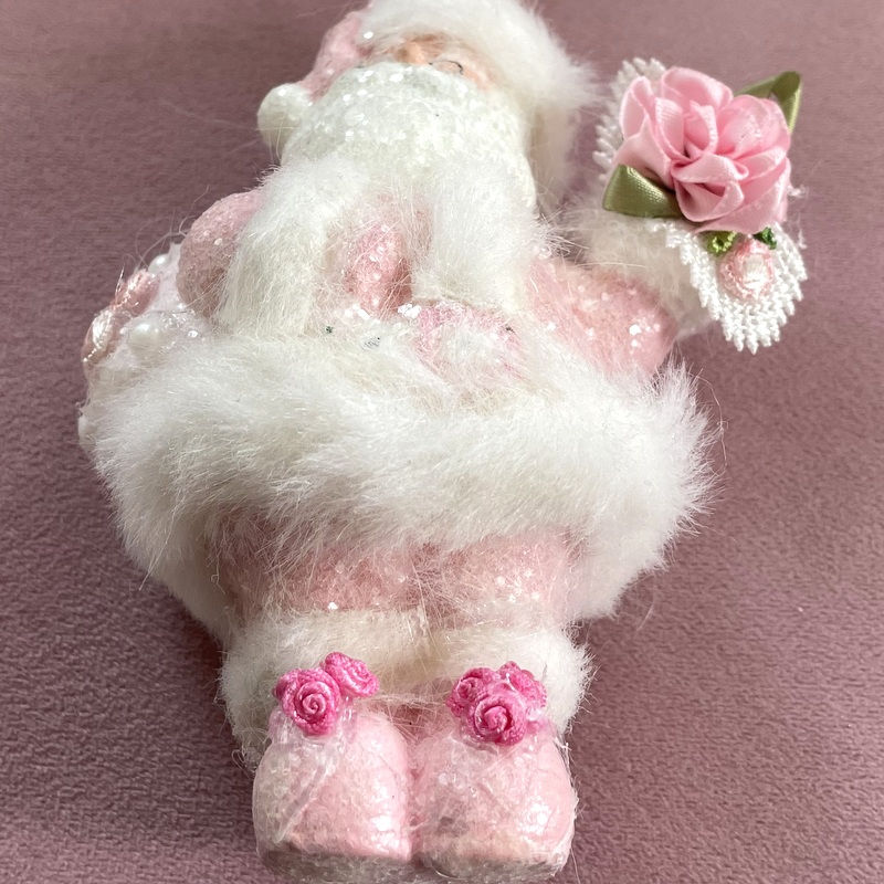 Thumbnail: Pink and White Santa Claus Glitter Ornament Shabby Chic Cottage Décor