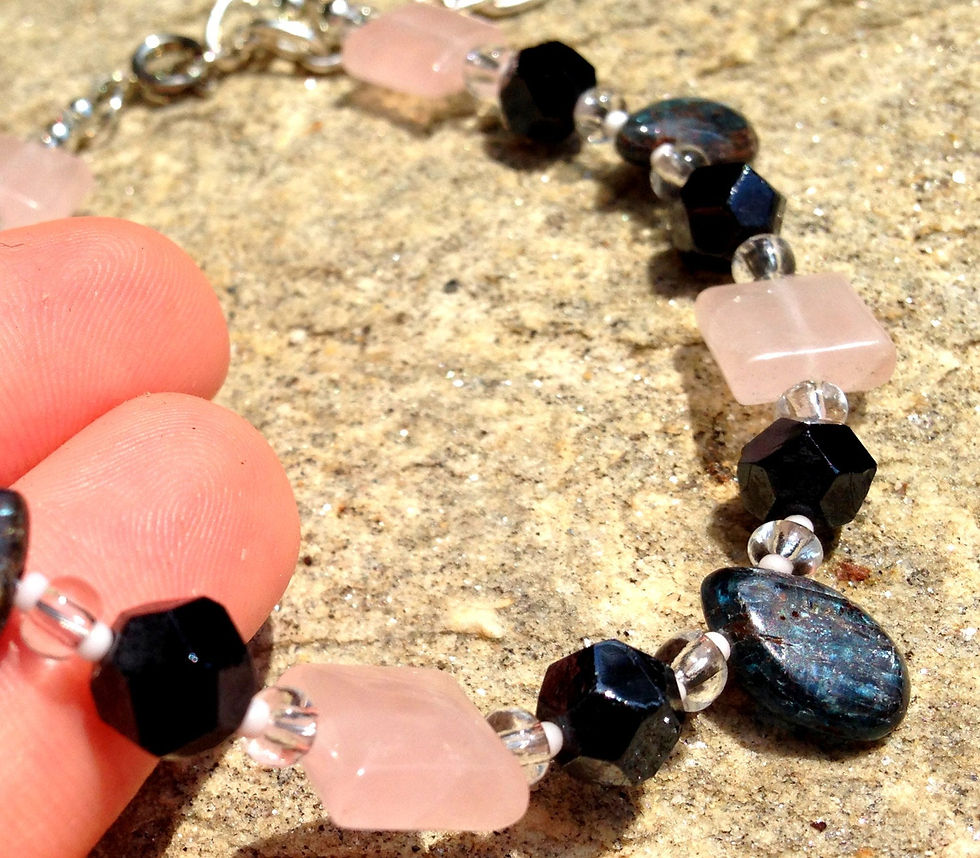 Thumbnail: Plus Size Sexy Labradorite Gemstone Anklet w/ Rose Quartz 9"-11" Ankle Bracelet