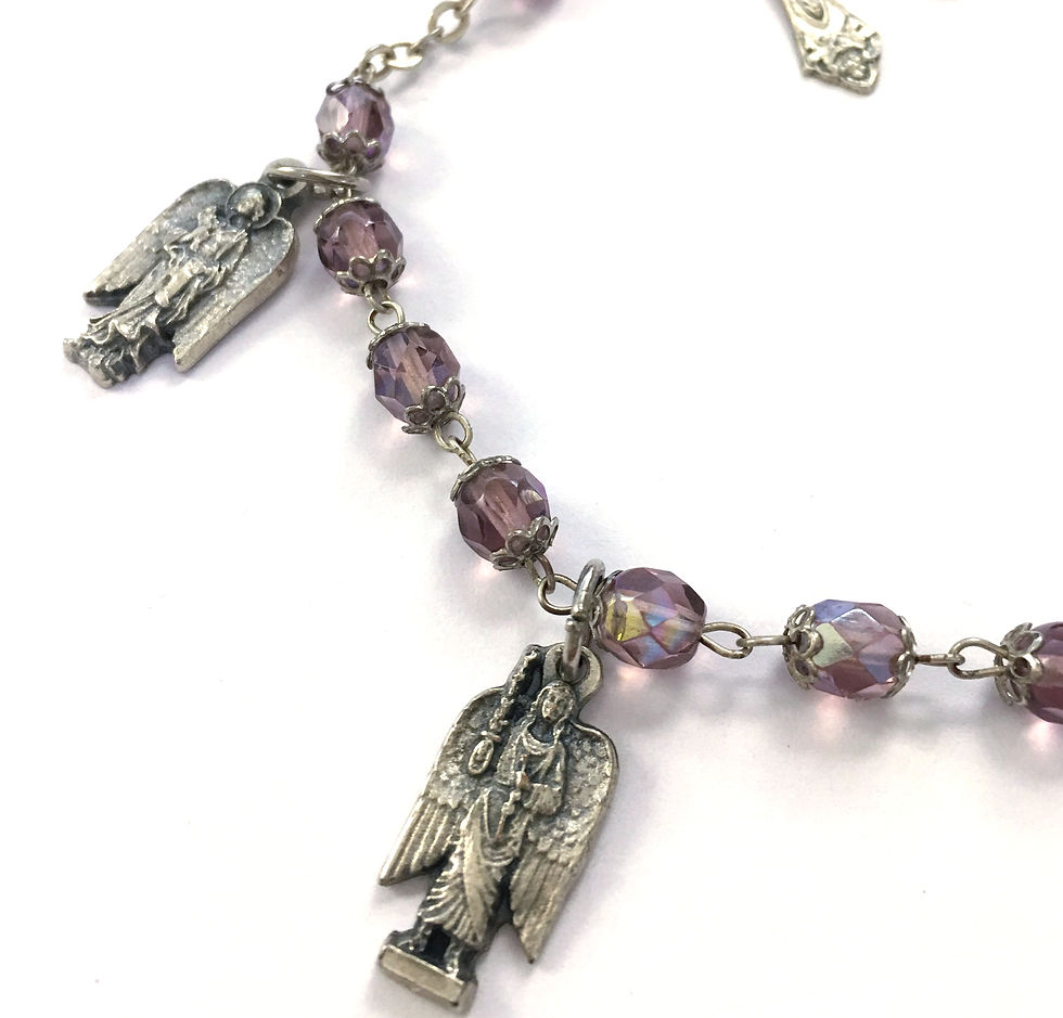 Thumbnail: Archangel Charm Bracelet, Handmade Aurora Borealis Amethyst Glass beads