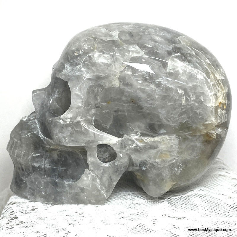 Thumbnail: Large Smoky Gray Phantom Quartz Crystal Skull, Hand carved, Aura Cleansing