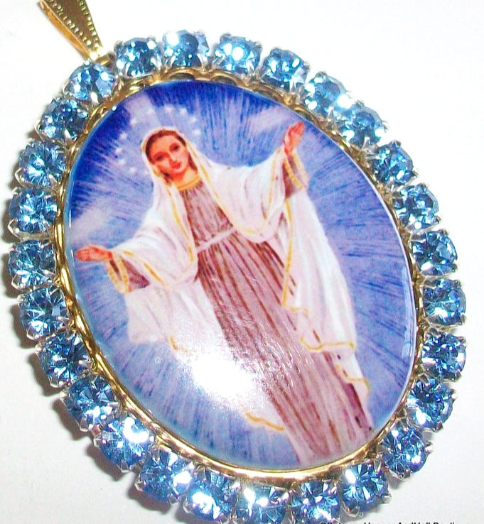 Our Lady Peace Rhinestone Locket, Porcelain Cameo, Virgin Mary Pendant