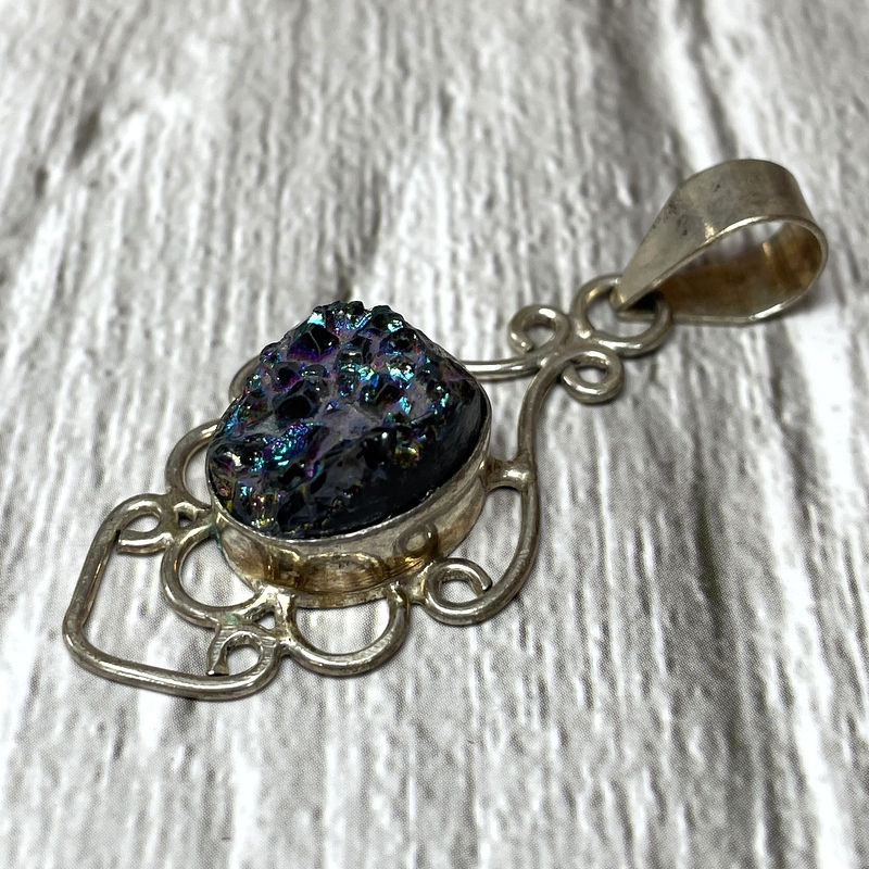 Thumbnail: Titanium Aura Drusy Quartz Pendant, Vintage Gold Filled Metaphysical Jewelry