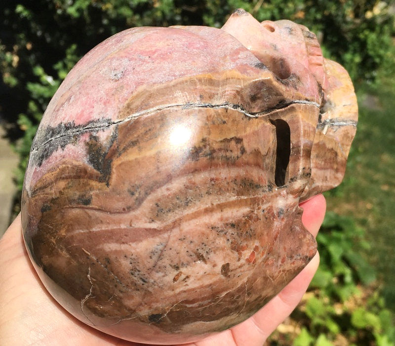 Thumbnail: Large Activated Pink Rhodonite Crystal Skull, Attract Love, Energy Generator
