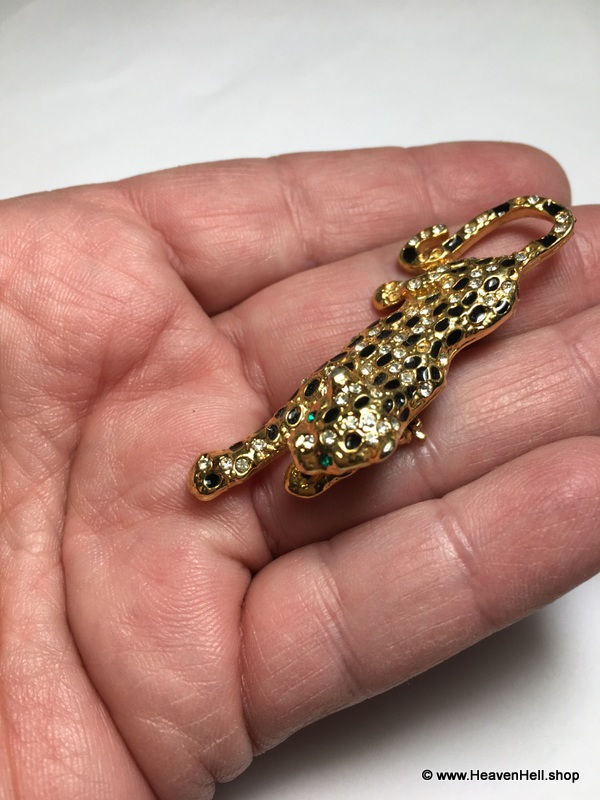 Thumbnail: Vintage Jewelry Rhinestone Jaguar Pin Black enamel Gold tone Costume Jewelry