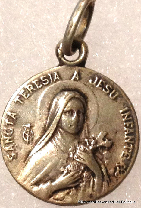 Thumbnail: Vintage Sterling Saint Theresa Of The Infant Jesus Holy Medal Charm