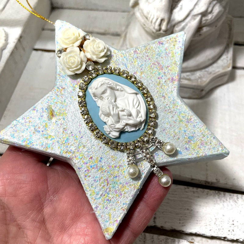Thumbnail: Madonna and Child Christmas Ornament Rhinestone Cameo Religious gifts