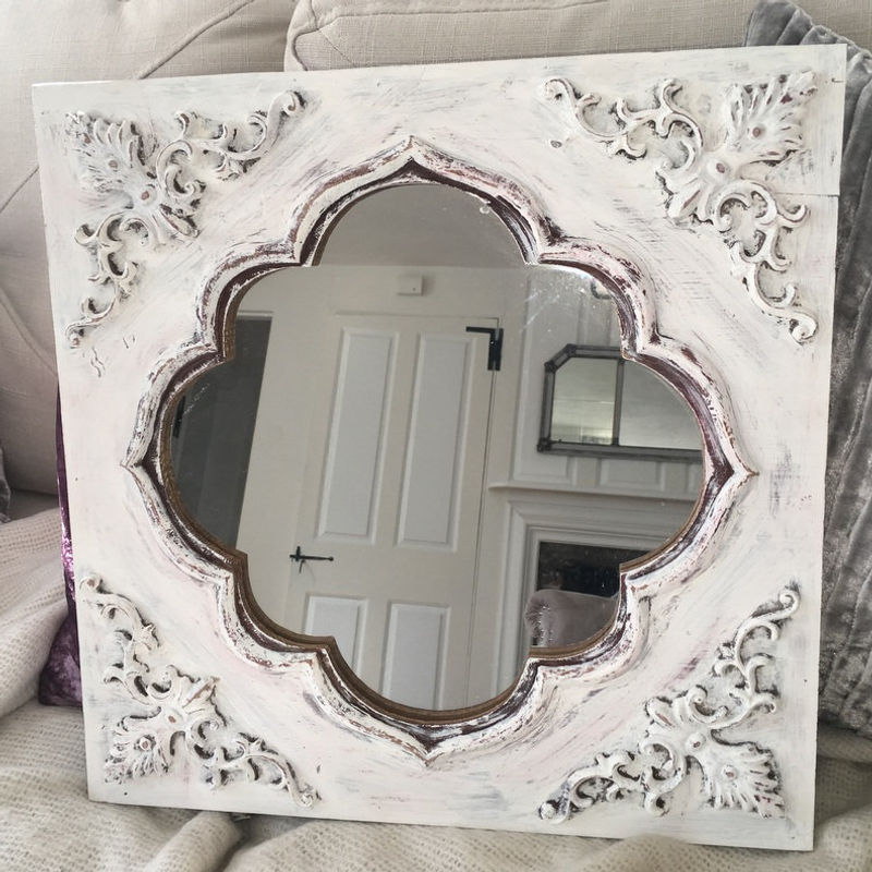 Thumbnail: 16" Distressed White Accent Mirror Shabby Cottage Chic Wall Decor