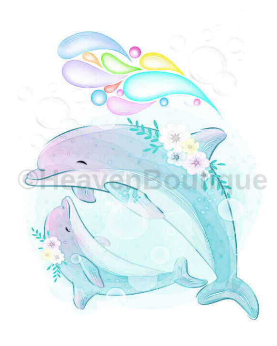 Frolicking Dolphins Watercolor Print BOHO Ocean Art